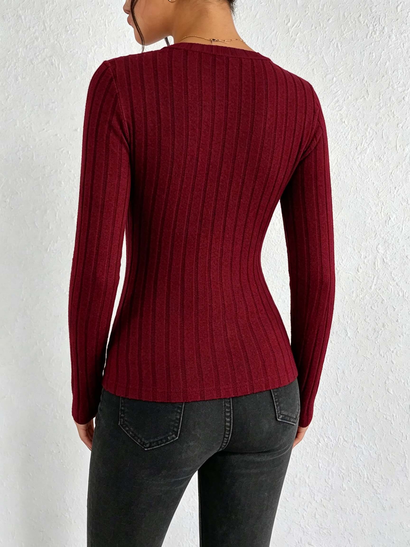 Women Solid V‑Neck Ribbed Knit - đánh giá và giá Wallpaper