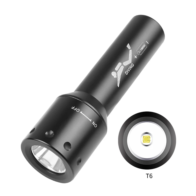 New T6 LED Diving Torch Long-R - đánh giá và giá Light Switch