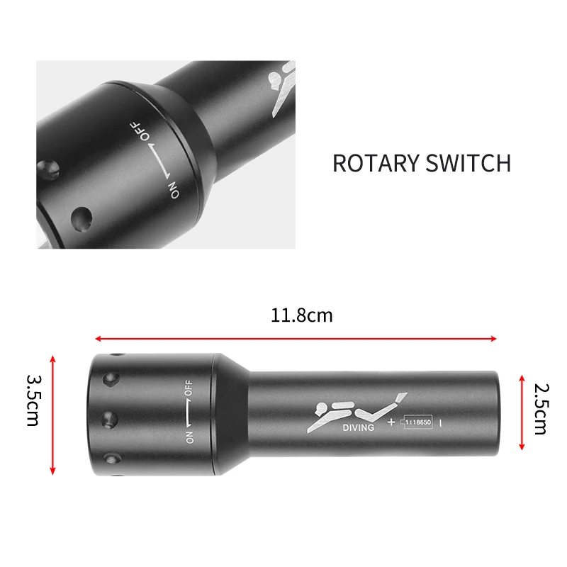 New T6 LED Diving Torch Long-R - đánh giá và giá Light Switch