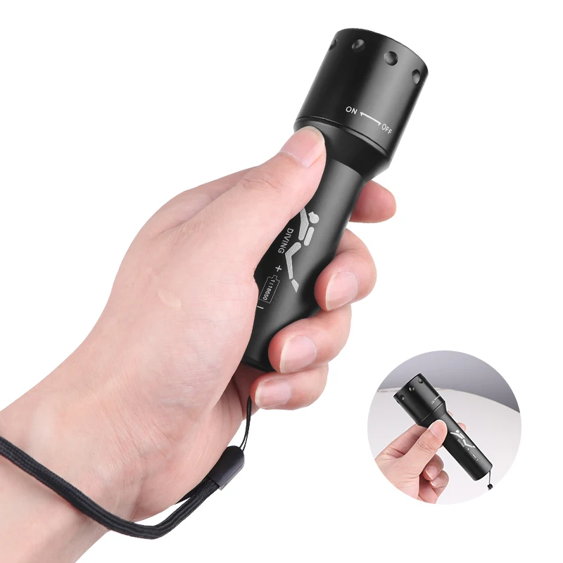 New T6 LED Diving Torch Long-R - đánh giá và giá Light Switch